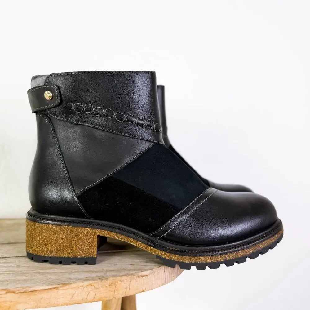 Earth Origins Patchwork Leather Taylen Round Toe Gorpcore Boots Black sz 6.5 NEW